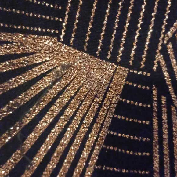 Betsy & Adam Size P2 Black and Gold Wedding Party Dress - Picture 4 of 12